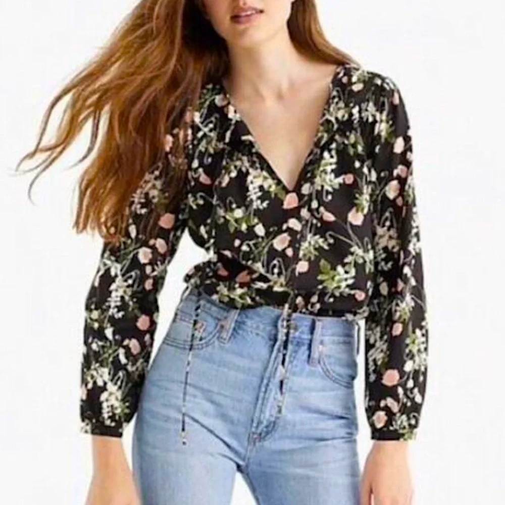 J. Crew Liberty Art Fabrics Poppy Dream Shirt Blouse Floral Print Black Size XXS